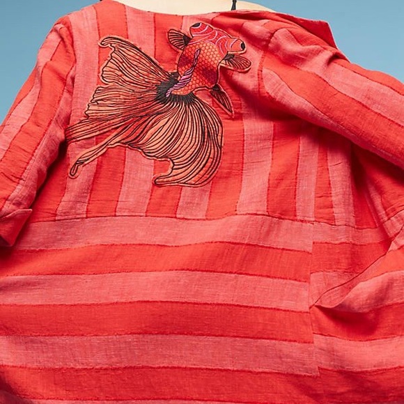 Anthropologie Jackets & Blazers - Eva Franco Anthropologie Pisces Fish Jacket Car Coat Linen Kimono